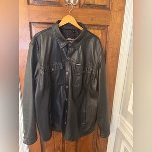 Men's Black Leather button up jacket
